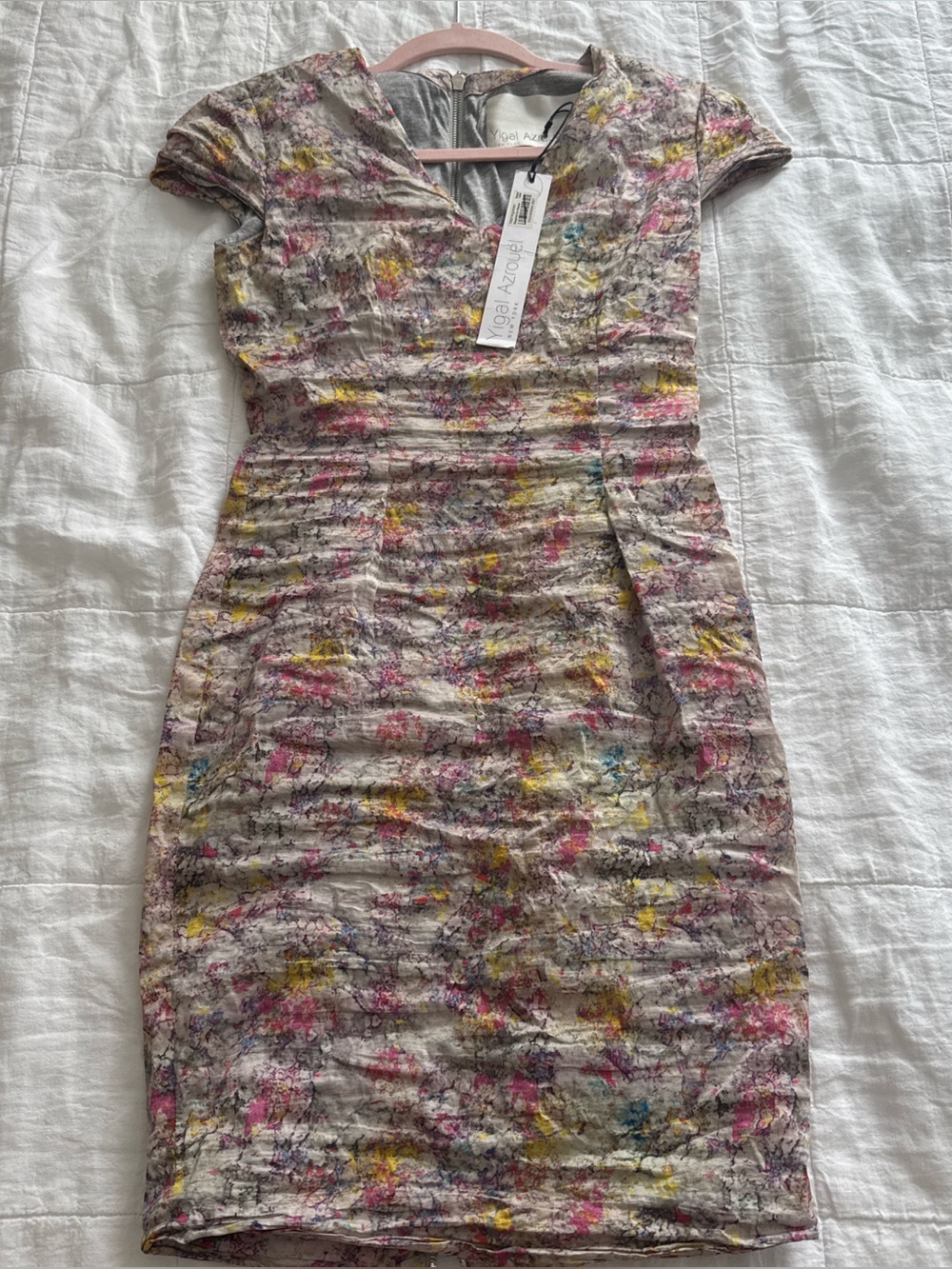 Yigal Azrouel Pink Multicolor Ruched Sheath Dress